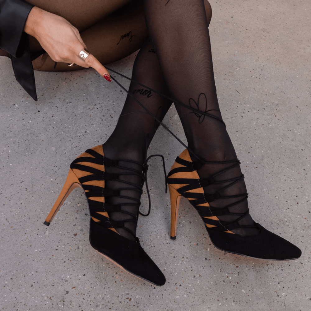 Pointed toe lace up heels best sale