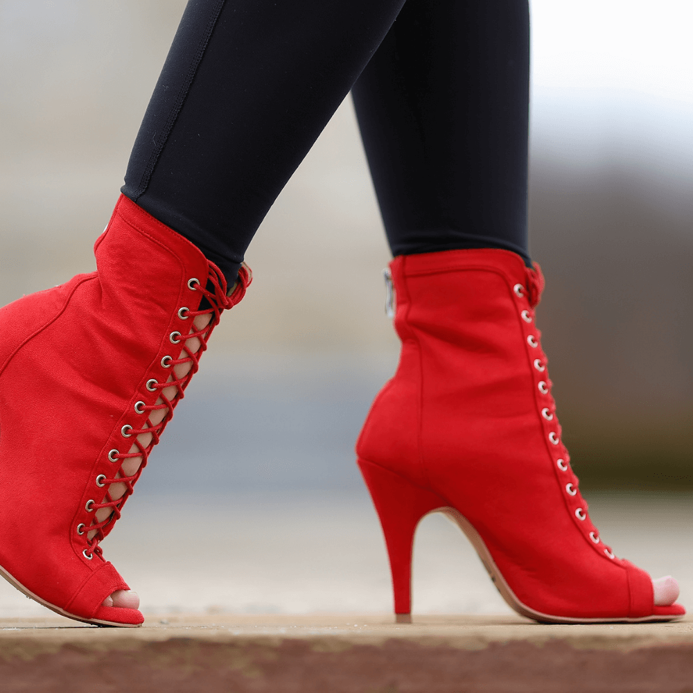 Red Open Toe Booties Burju Shoes