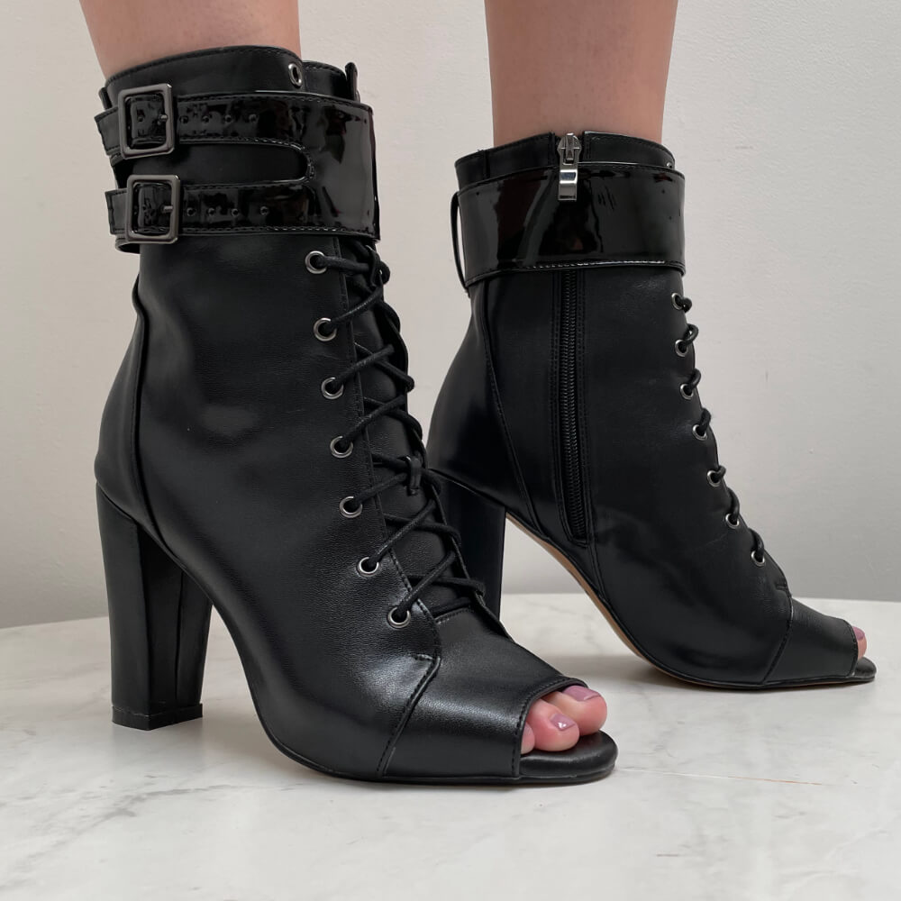 Ankle Strap Chunky Heel Booties Open Toe Women Buckle Peep Toe Low