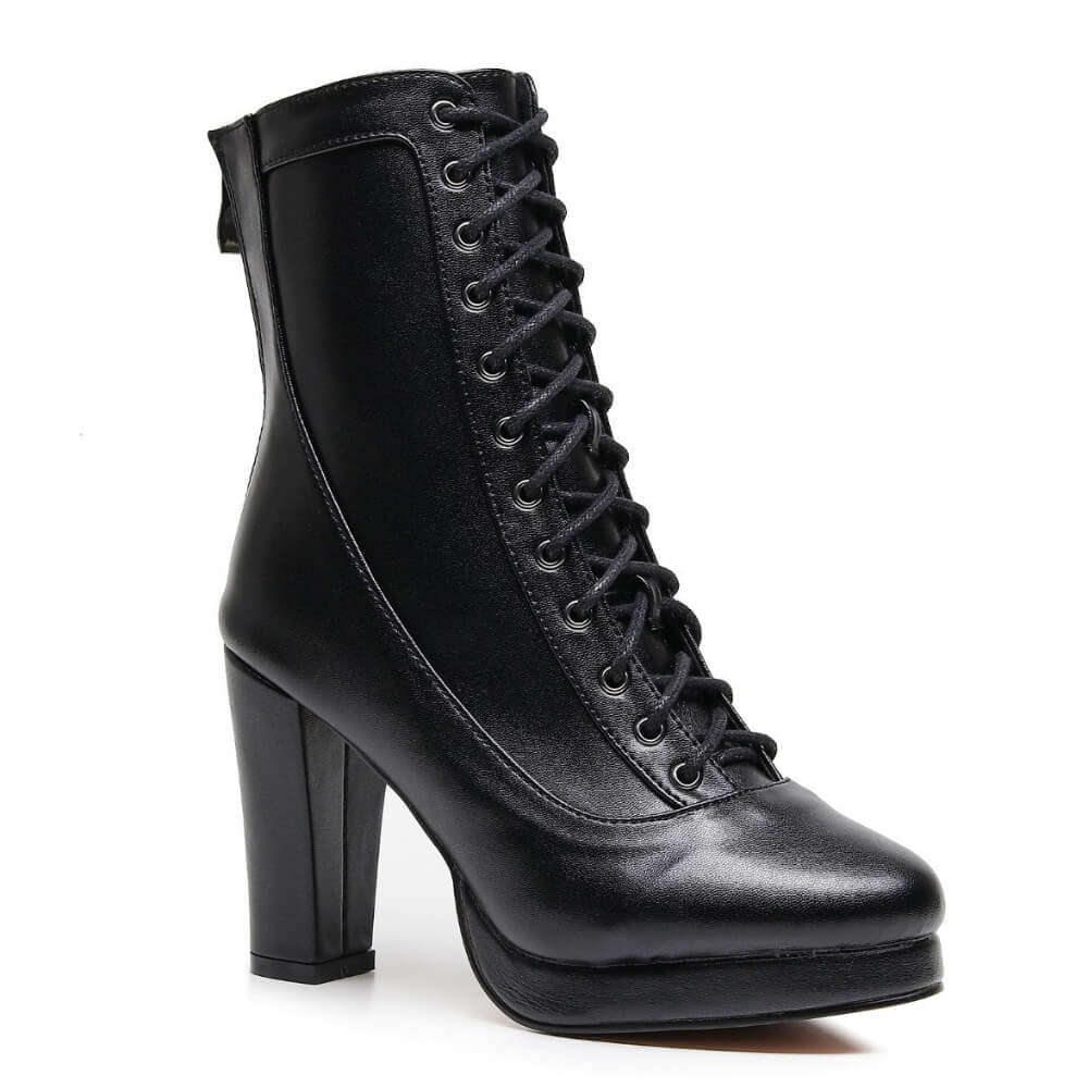 Black lace up boot chunky heel