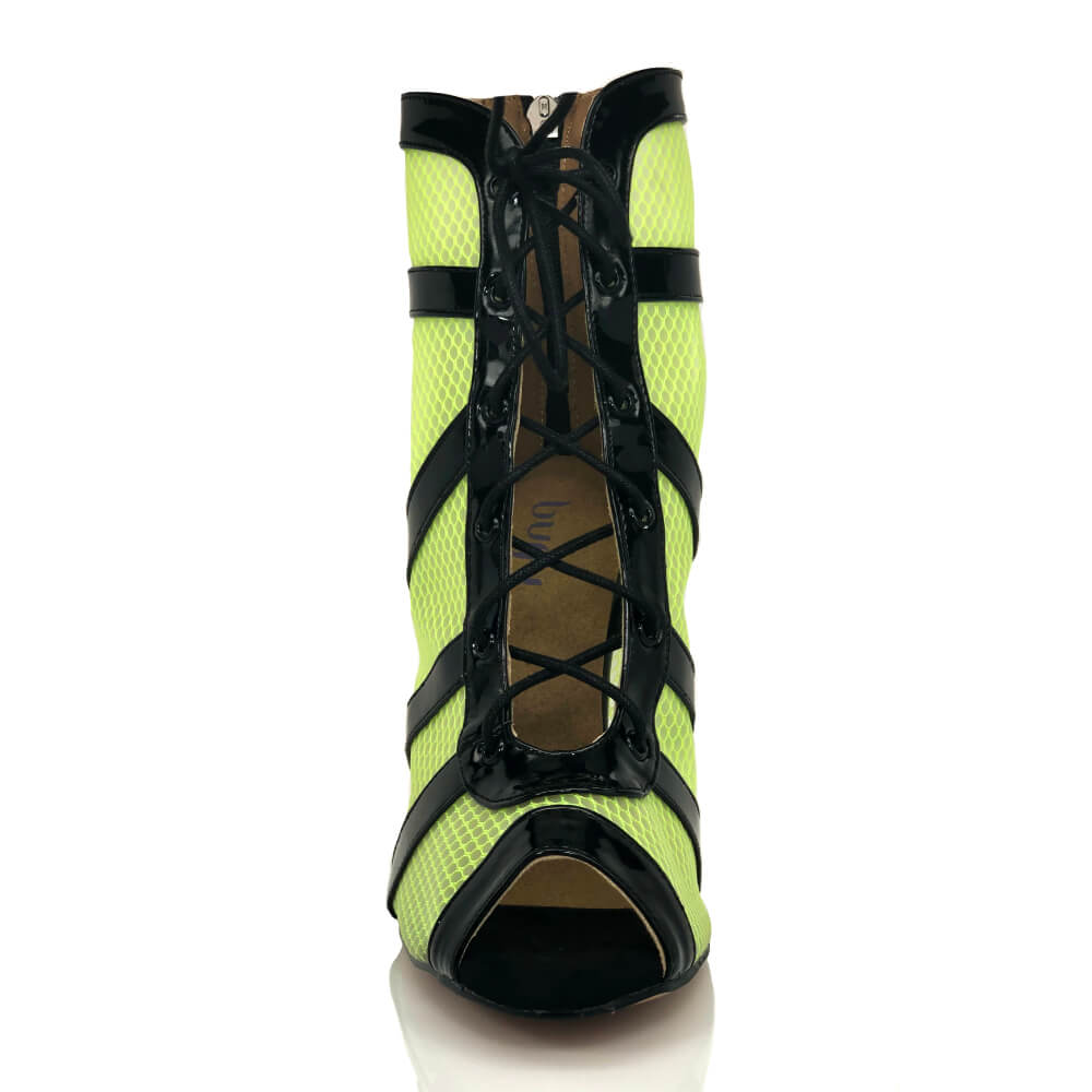 Addison - Black and Neon Green Mesh - Rubber Sole