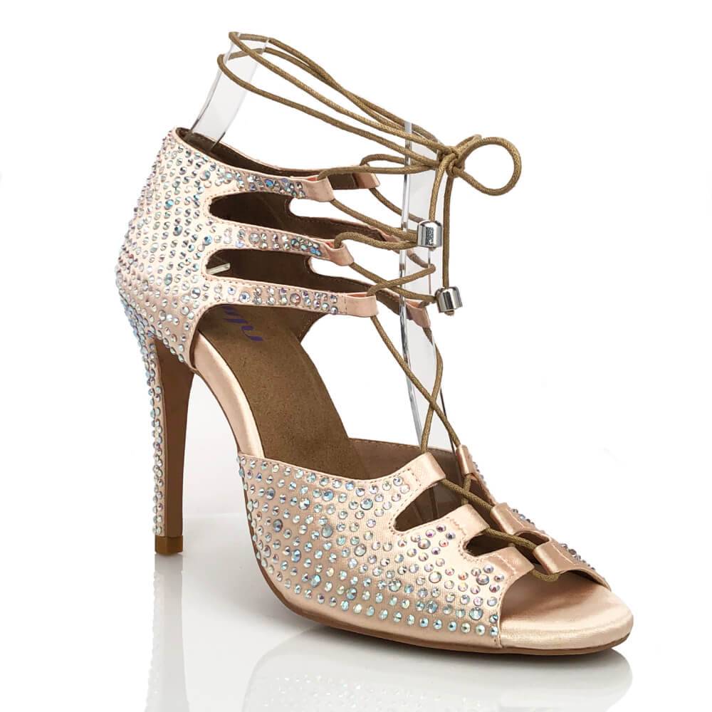 Alemana Crystal - Light Tan Satin - Street Sole