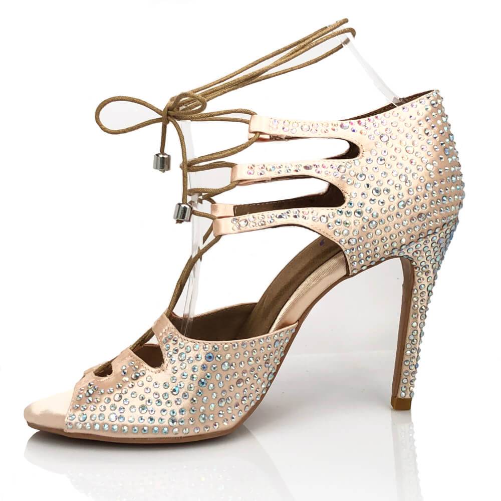 Alemana Crystal - Light Tan Satin - Street Sole