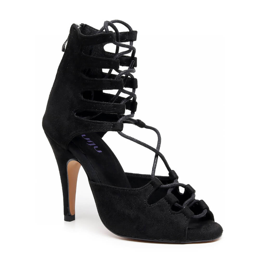 Amalia - Black Vegan Suede - Suede Sole - Dance Floor Only