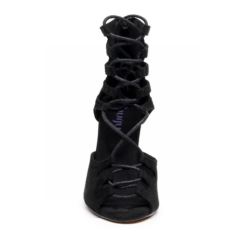 Amalia - Black Vegan Suede - Suede Sole - Dance Floor Only