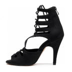 Amalia - Black Vegan Suede - Suede Sole - Dance Floor Only