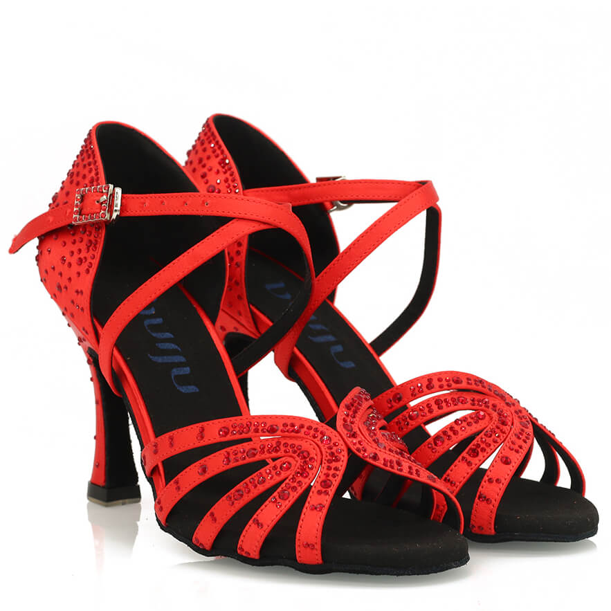 Ari - Red Silk Satin - Suede Sole