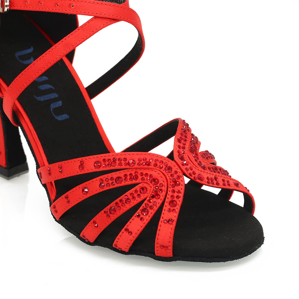 Ari - Satin de soie rouge - Semelle en daim