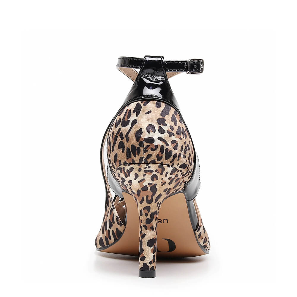 Arlette Wide Fit - Leopard Satin - Suede Sole