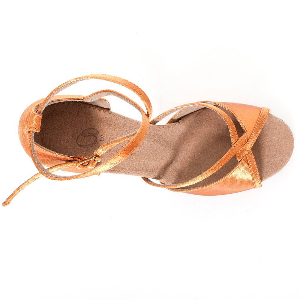 Linked - Tan Satin - Suede Sole - Dance Floor Only