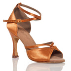 Linked - Tan Satin - Suede Sole - Dance Floor Only