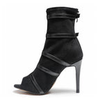 Beauty Ankle Bootie - Black Vegan Stretch Suede - Street Sole