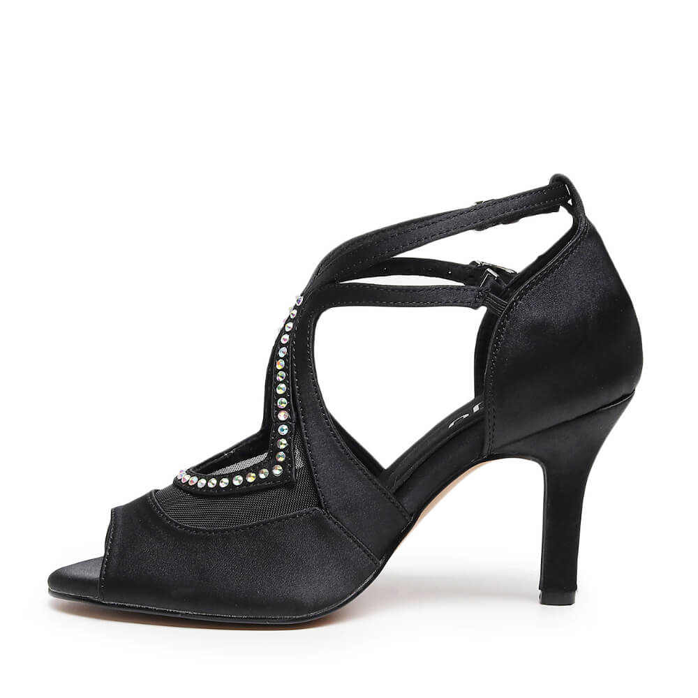 Brittanee Wide Fit - Black Satin - Street Sole