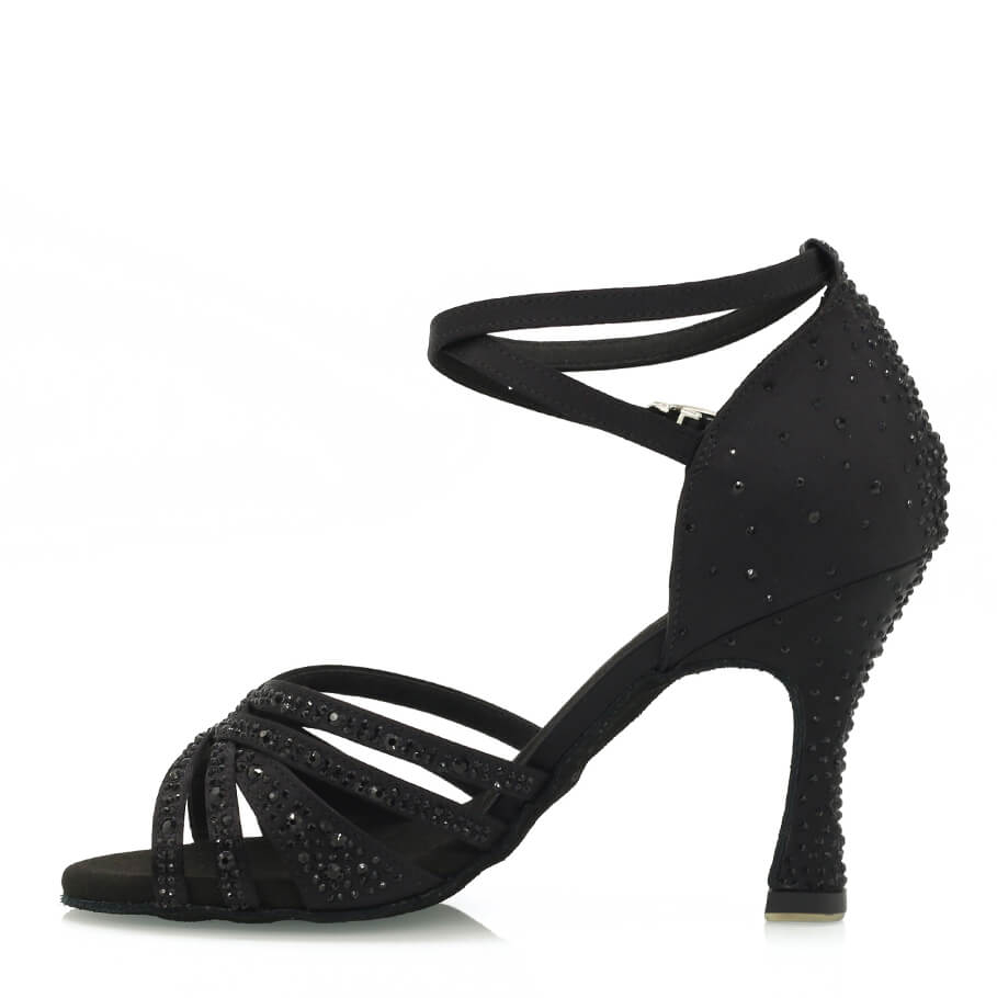 Calais - Satin de soie noir - Semelle en daim