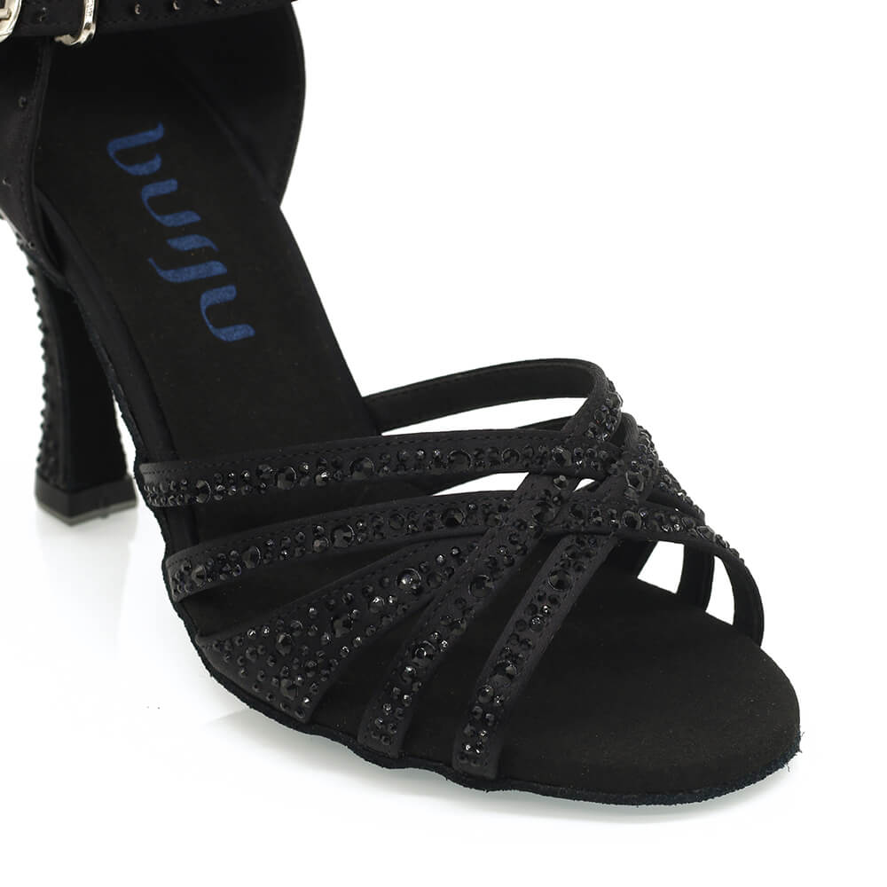 Calais - Satin de soie noir - Semelle en daim