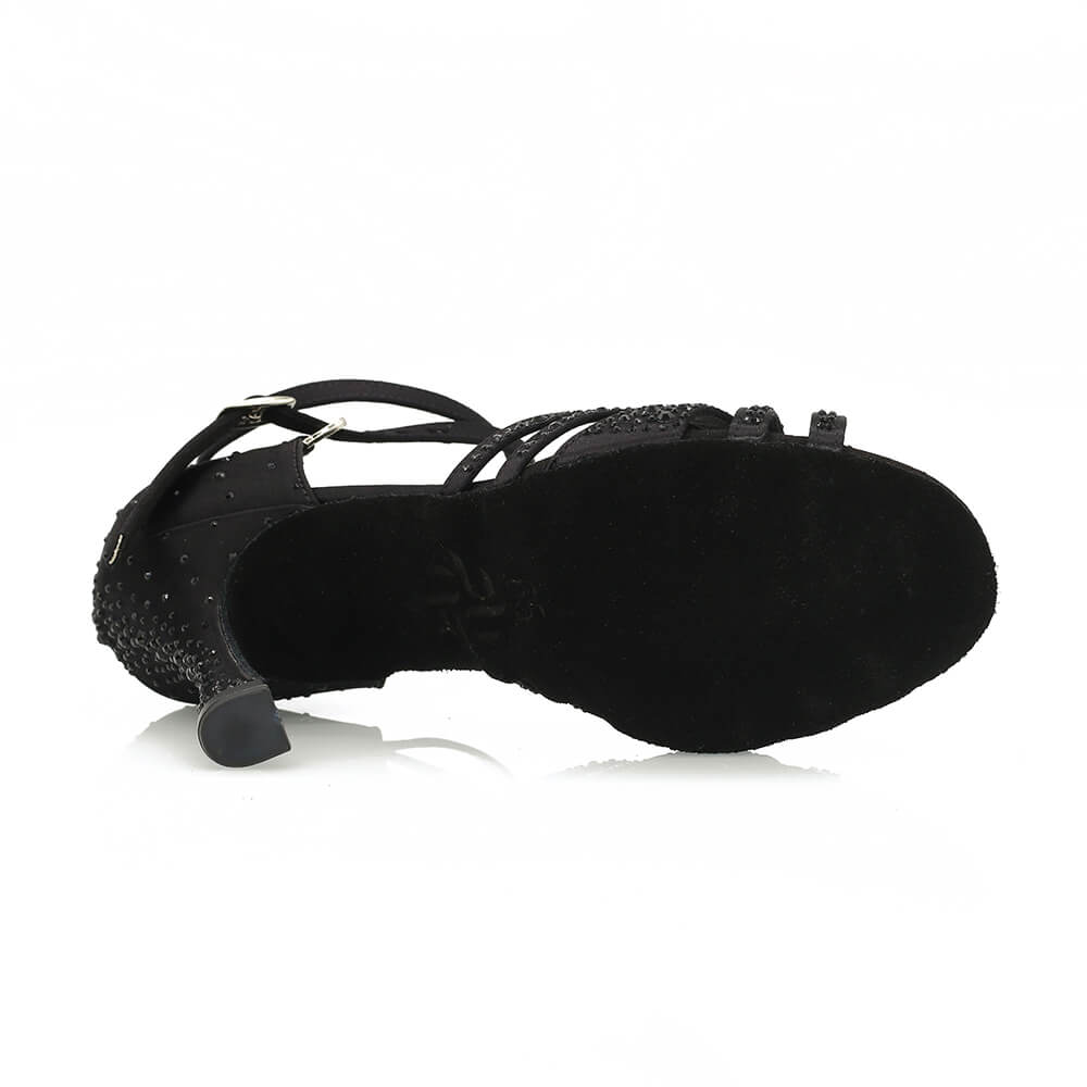 Calais - Satin de soie noir - Semelle en daim