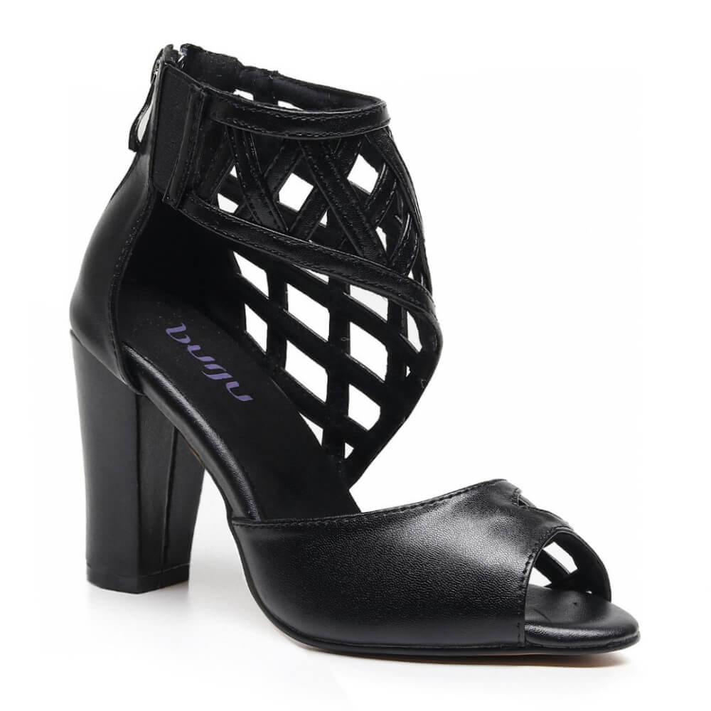 Caressa Wide Fit - Black Vegan Leather   - Street Sole