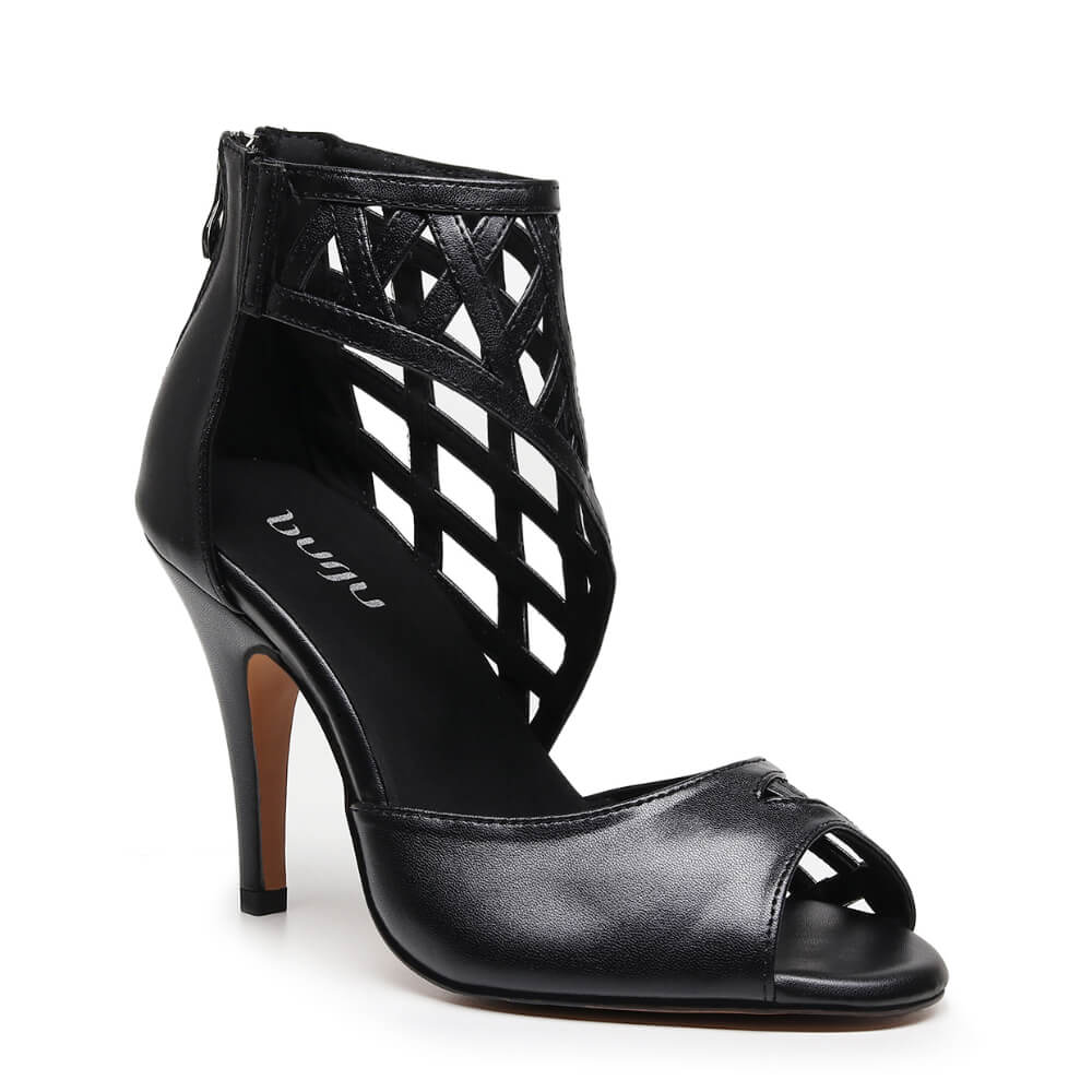 Caressa Wide Fit - Black Vegan Leather   - Suede Sole