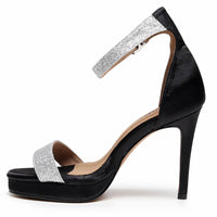 Chloe - Black Satin Silver Glitter - Street Sole