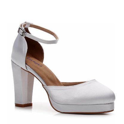 Claudette - White Satin - Street Sole