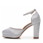 Claudette - White Satin - Street Sole
