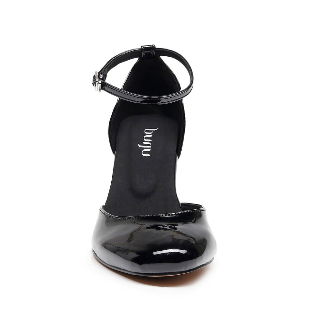 Claudette Wide Fit - Noir verni végan - Semelle Street