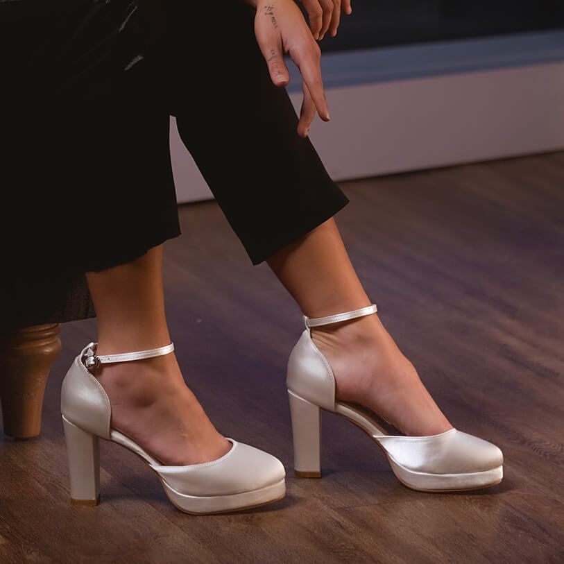 Claudette - White Satin - Street Sole