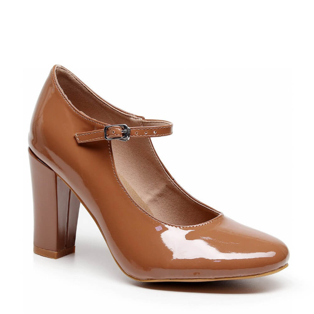 Claudia Wide Fit - Medium Tan Vegan Patent - Street Sole