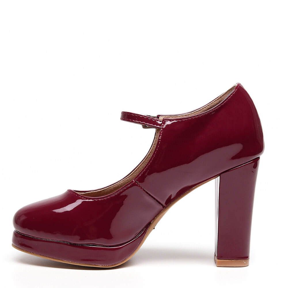 Claudia - Vegan Patent Burgundy - Street Sole