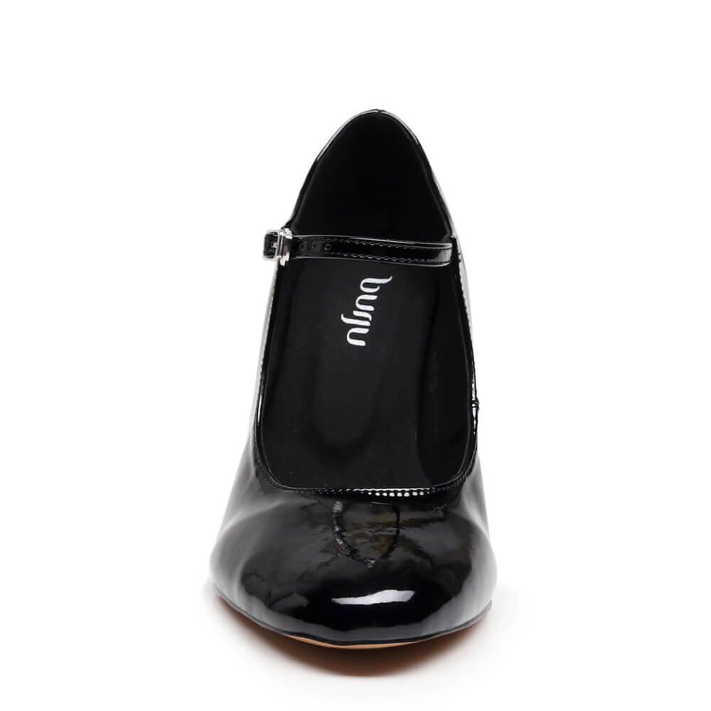 Claudia Wide Fit - Black Vegan Patent - Street Sole