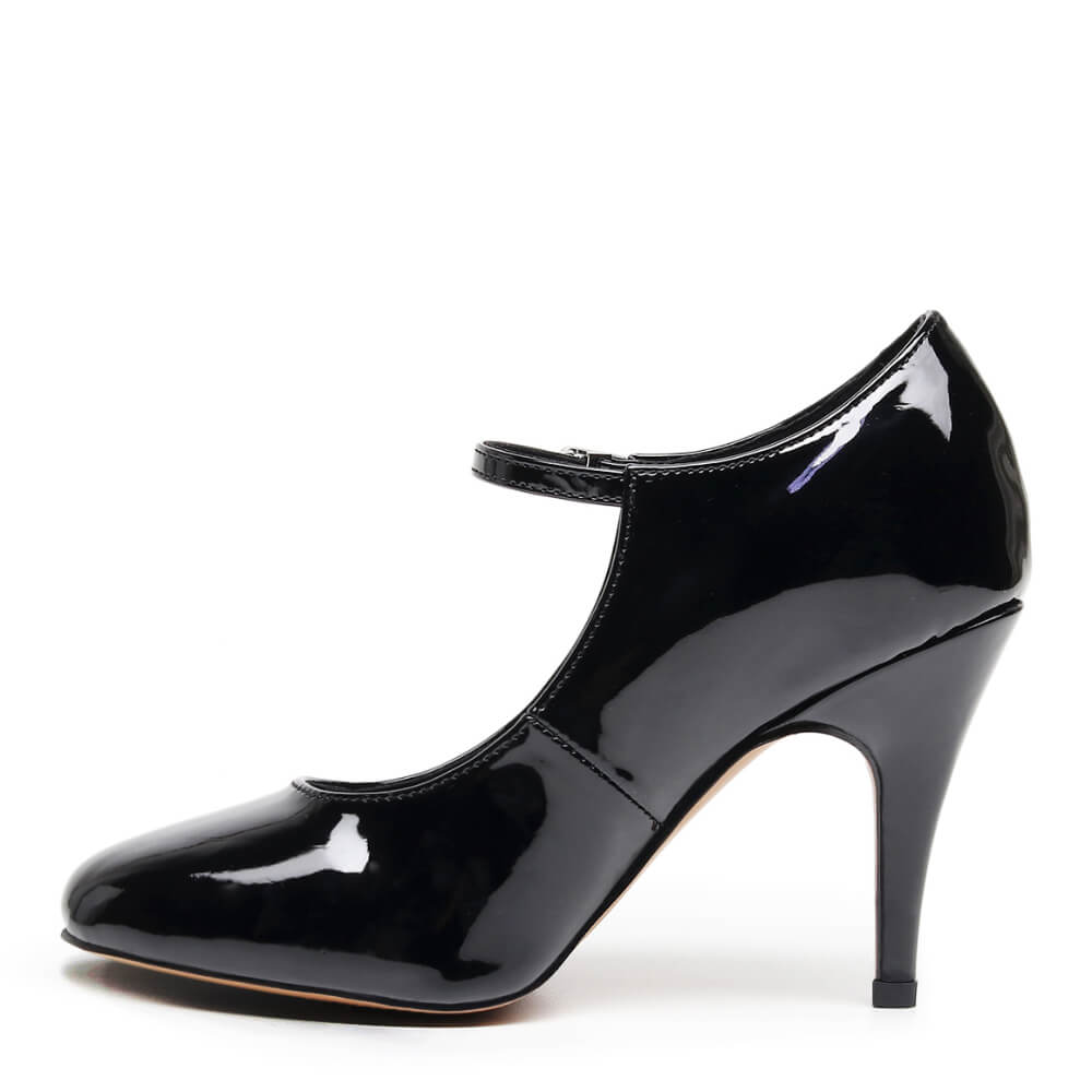 Claudia Wide Fit - Black Vegan Patent - Street Sole