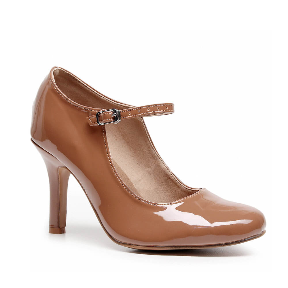 Claudia Wide Fit - Medium Tan Vegan Patent - Street Sole