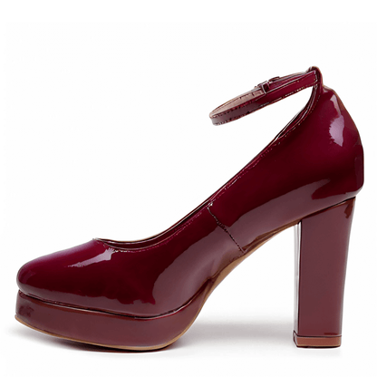 Claudine - Vegan Patent Burgundy - Street Sole