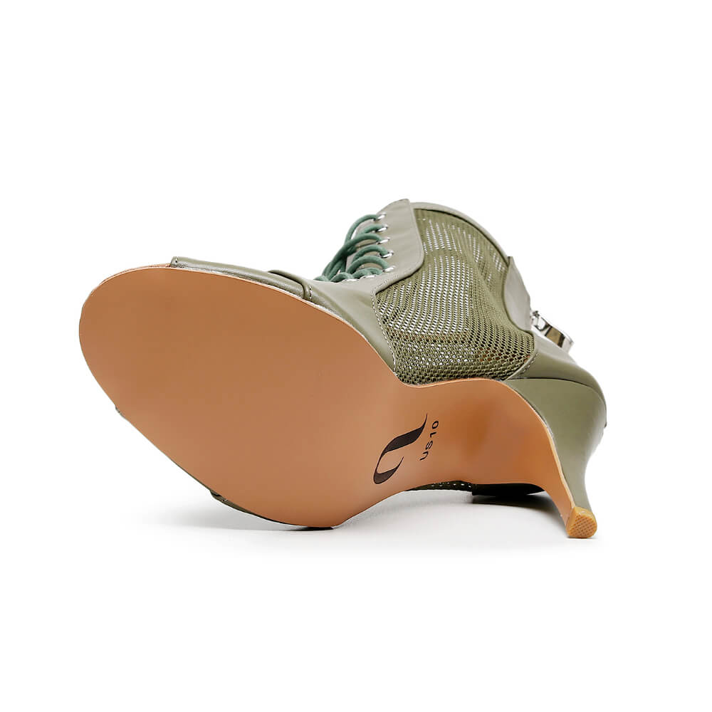 Cora - Olive Green Vegan Leather - Suede Sole