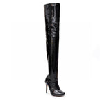 Devilla Size Inclusive - Black Vegan Patent - Street Sole - Thigh Variant One