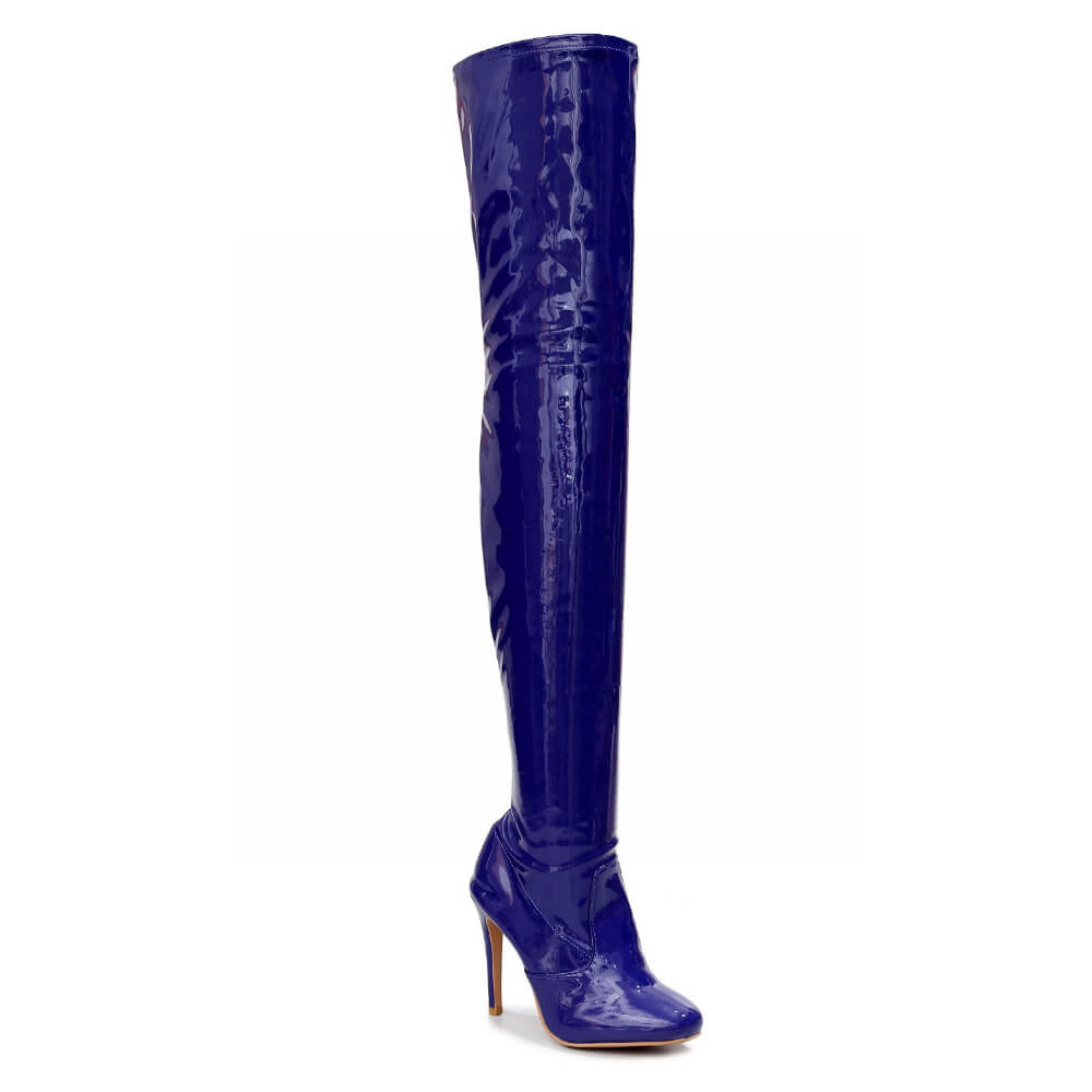 Devilla Size Inclusive - Blue Vegan Patent - Street Sole - Thigh Variant One