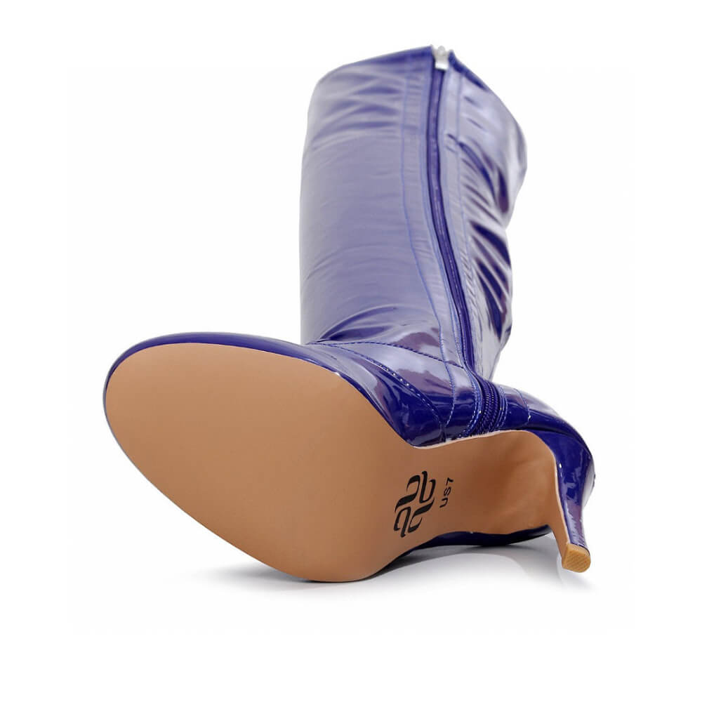 Devilla Size Inclusive - Blue Vegan Patent - Street Sole - Thigh Variant One