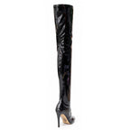 Devilla Size Inclusive - Black Vegan Patent - Street Sole - Thigh Variant Two