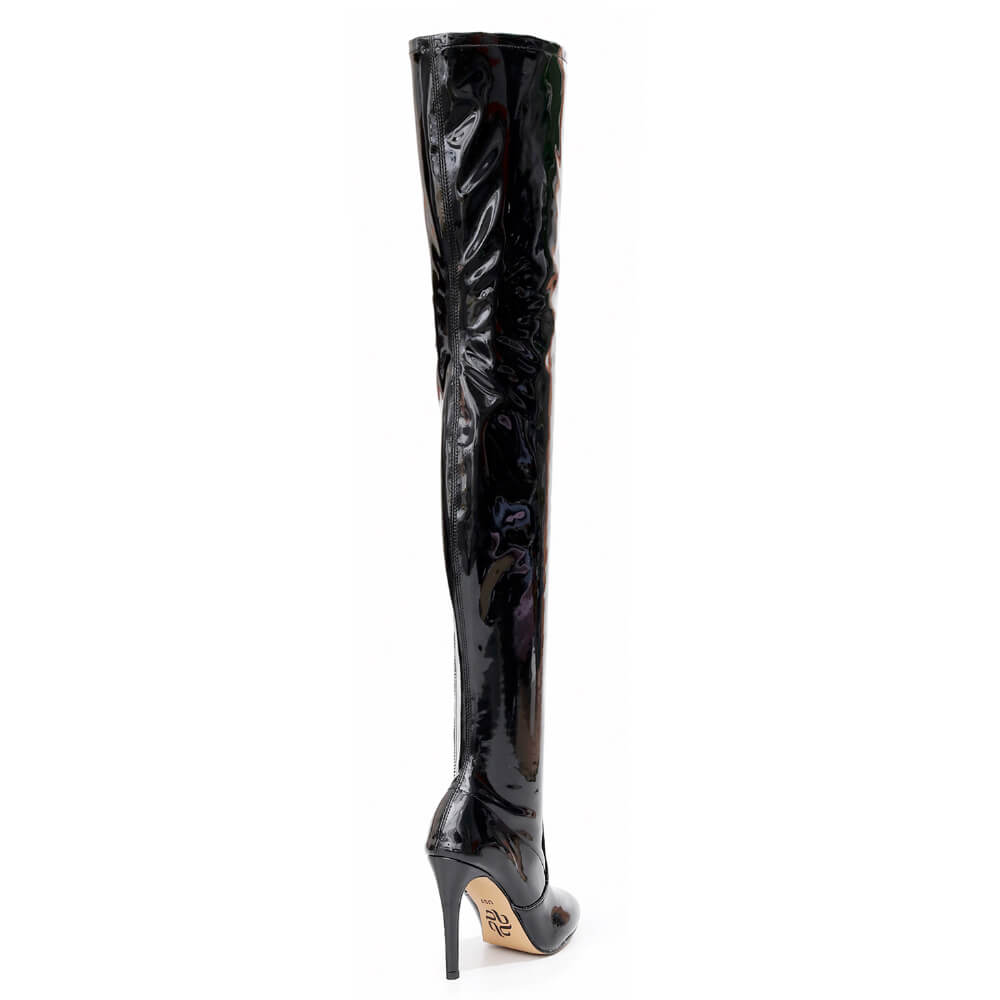 Devilla Size Inclusive - Black Vegan Patent - Street Sole - Thigh Variant Two