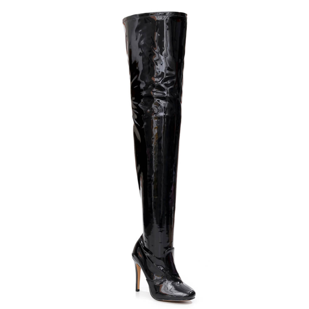Devilla Size Inclusive - Black Vegan Patent - Street Sole - Thigh Vari ...