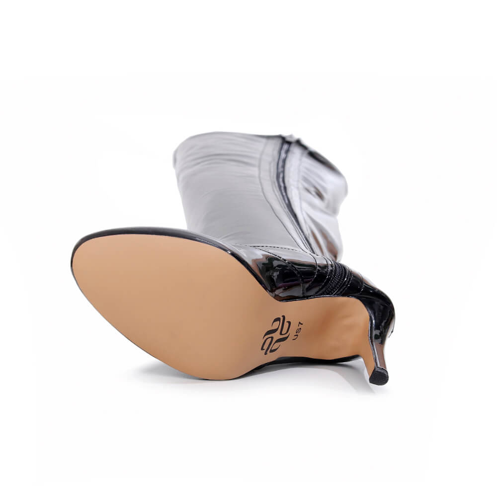 Devilla Size Inclusive - Black Vegan Patent - Street Sole - Thigh Variant Three