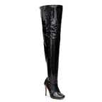 Devilla Size Inclusive - Black Vegan Patent - Street Sole - Thigh Variant Four