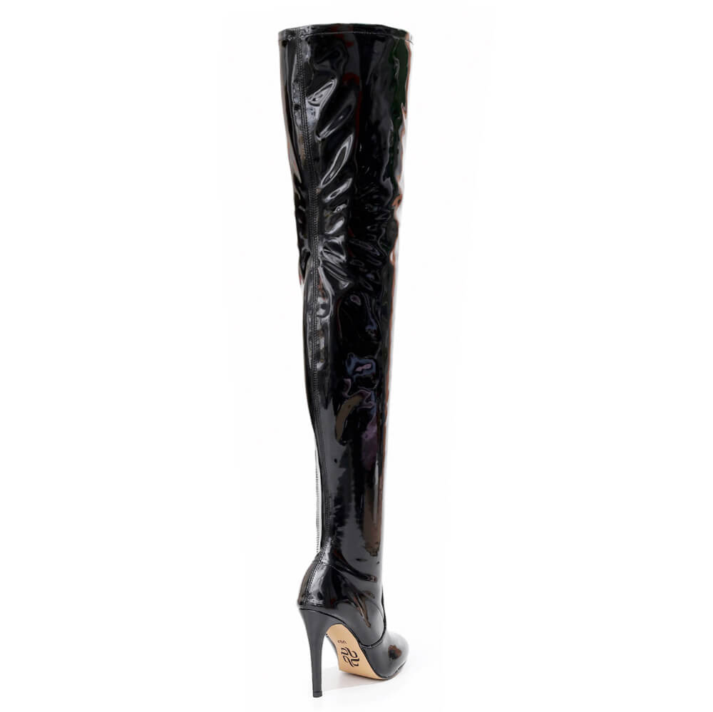 Devilla Size Inclusive - Black Vegan Patent - Street Sole - Thigh Variant Four