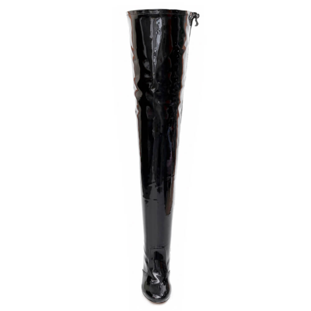 Devilla Size Inclusive - Black Vegan Patent - Street Sole - Thigh Variant Six