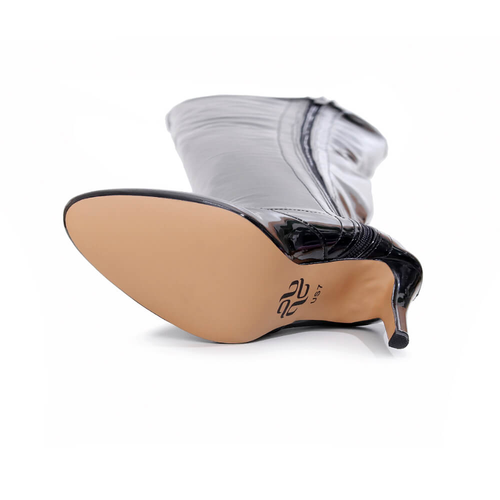 Devilla Size Inclusive - Black Vegan Patent - Street Sole - Thigh Variant Six