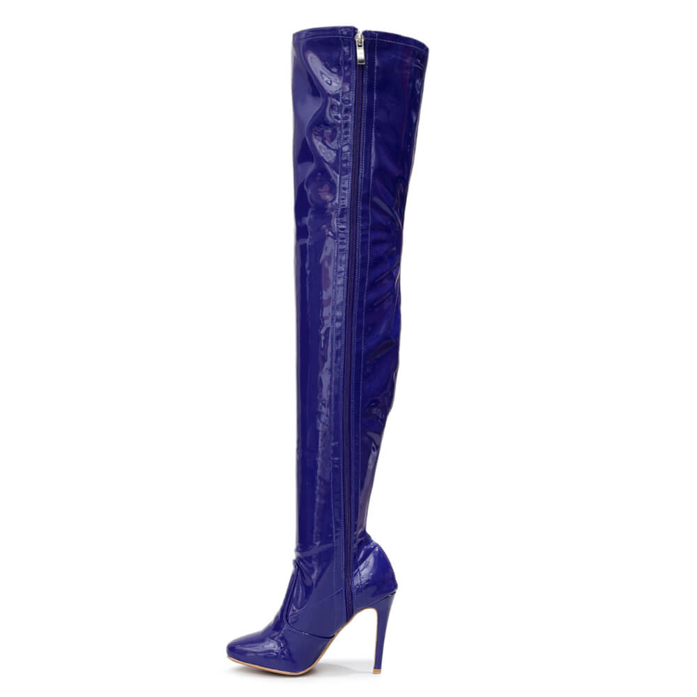 Devilla Size Inclusive - Blue Vegan Patent - Street Sole - Thigh Variant Two