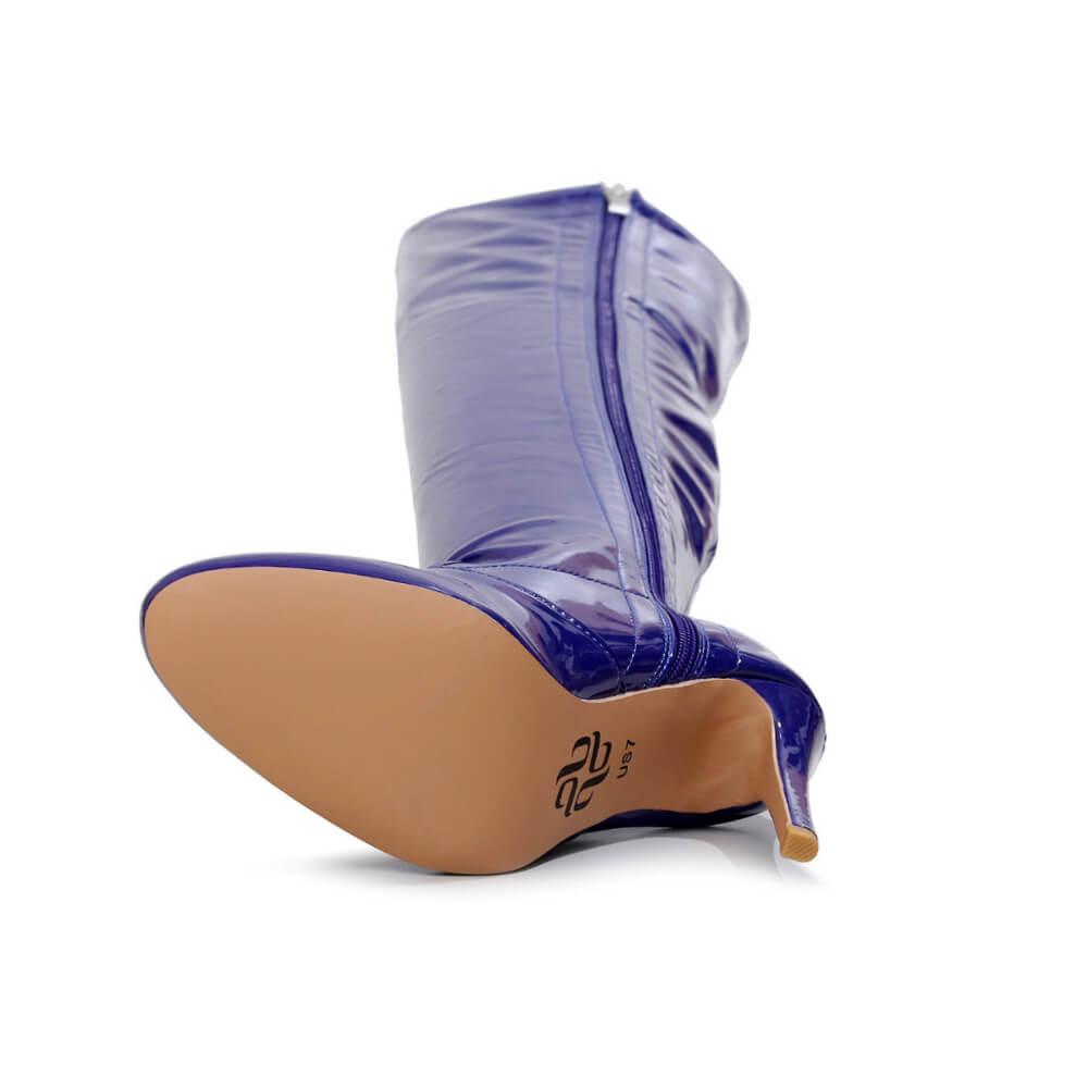 Devilla Size Inclusive - Blue Vegan Patent - Street Sole - Thigh Variant Three