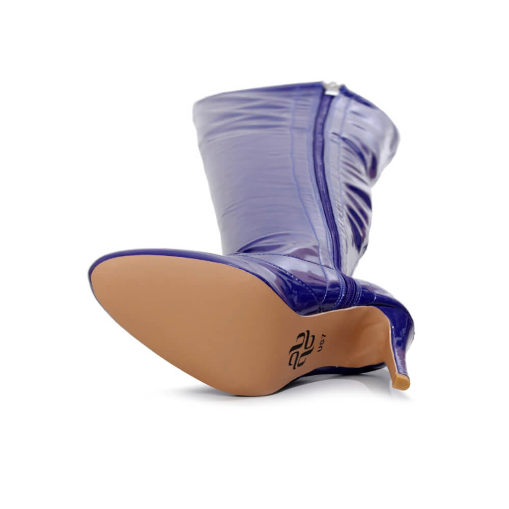 Devilla Size Inclusive - Blue Vegan Patent - Street Sole - Thigh Variant Five
