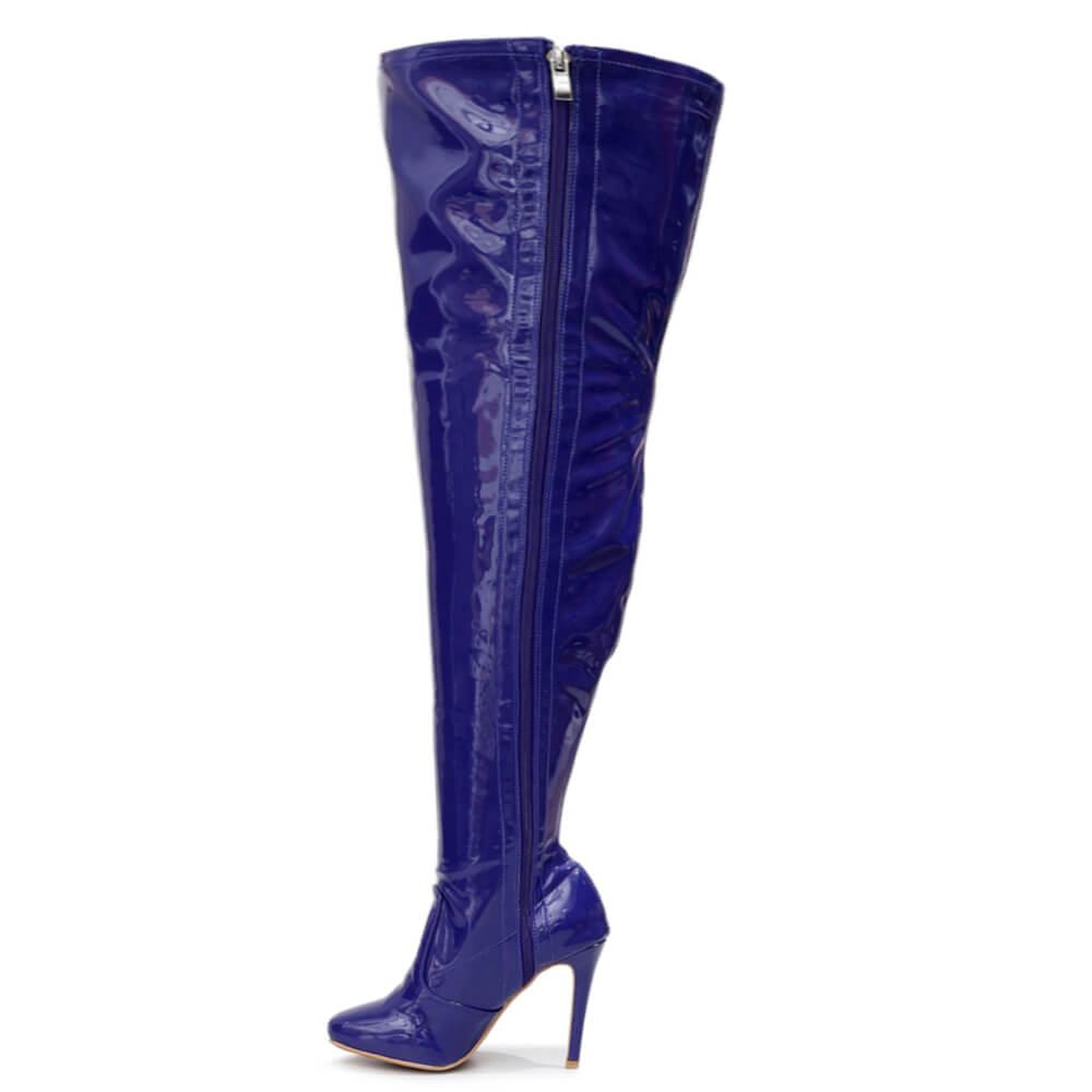 Devilla Size Inclusive - Blue Vegan Patent - Street Sole - Thigh Variant Six