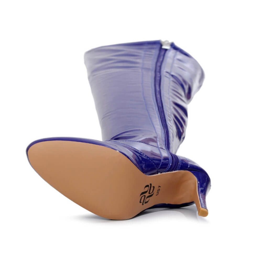 Devilla Size Inclusive - Blue Vegan Patent - Street Sole - Thigh Variant Six